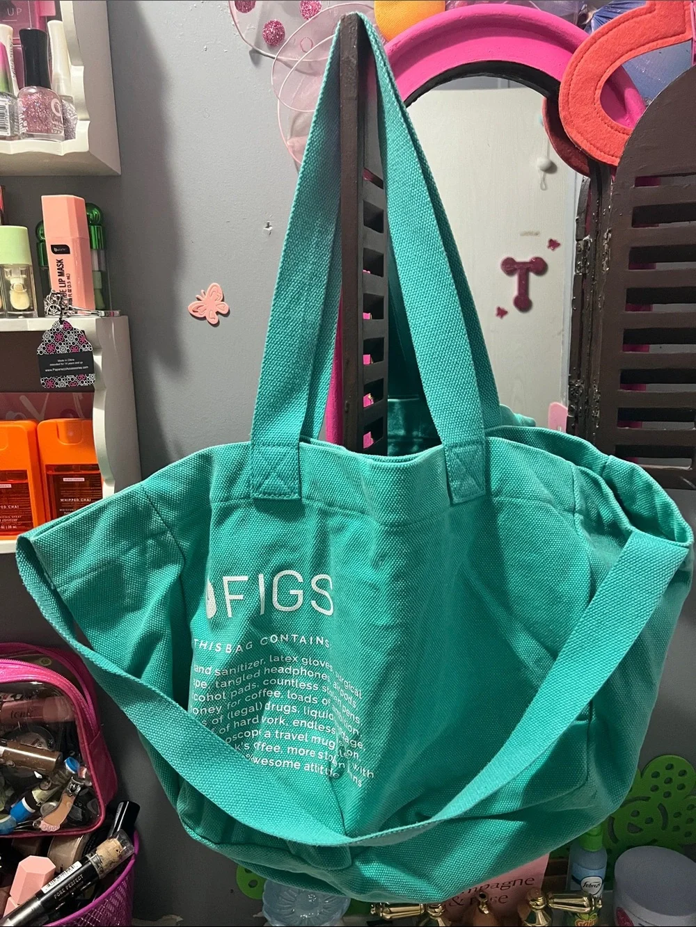 Figs Large Tote Bag in Teal Green